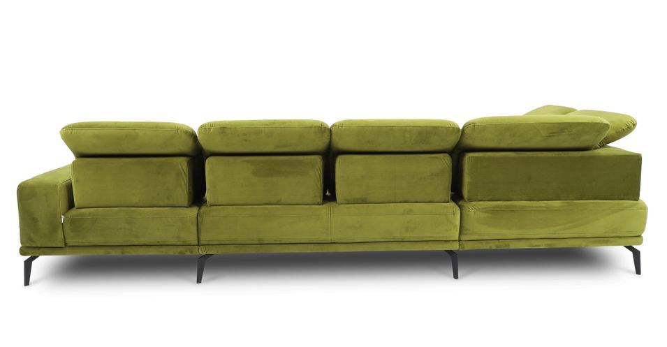 Canapé panoramique moderne velours vert kaki têtières angle gauche Versus 350 cm - Photo n°7