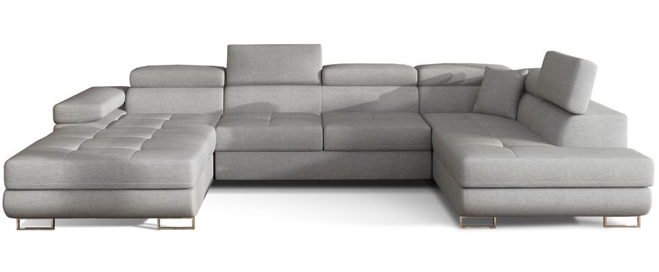 Canapé panoramique tissu gris clair convertible avec coffre de rangement Romano 345 cm - Photo n°1