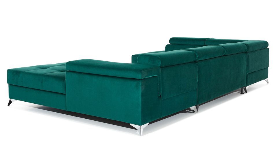 Canapé panoramique velours vert foncé coffre de rangement à gauche Kutty 345 cm - Photo n°14