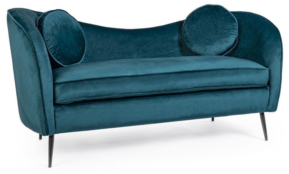 Canapé polyester effet velours bleu avec coussin 2 places Cady - Photo n°1