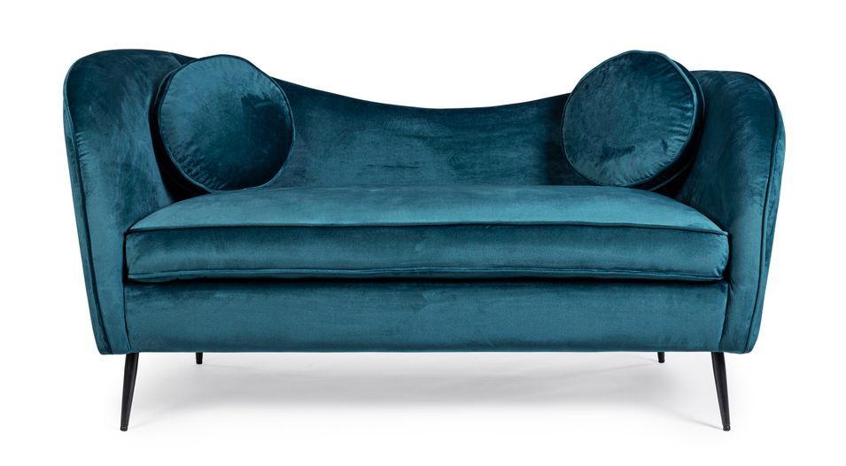 Canapé polyester effet velours bleu avec coussin 2 places Cady - Photo n°5