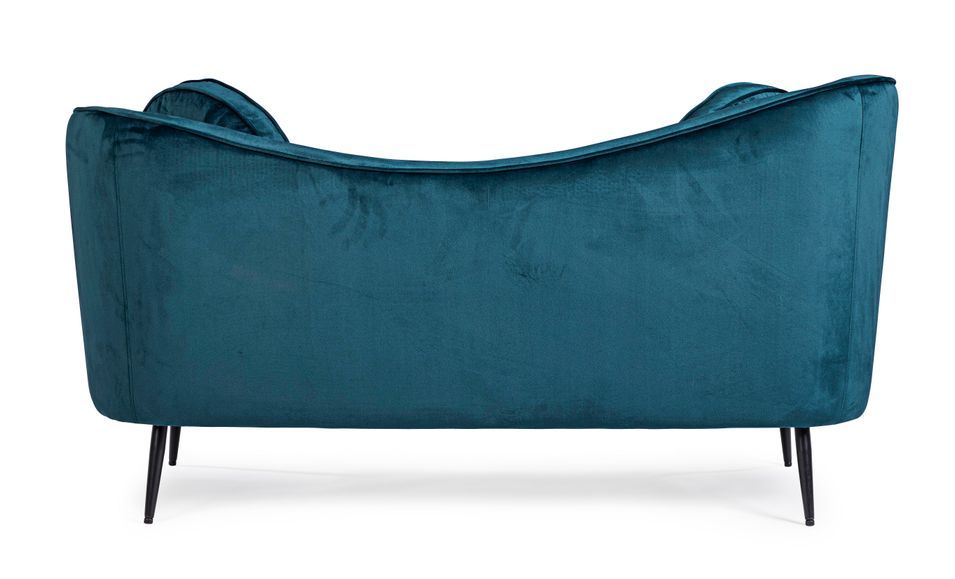 Canapé polyester effet velours bleu avec coussin 2 places Cady - Photo n°6