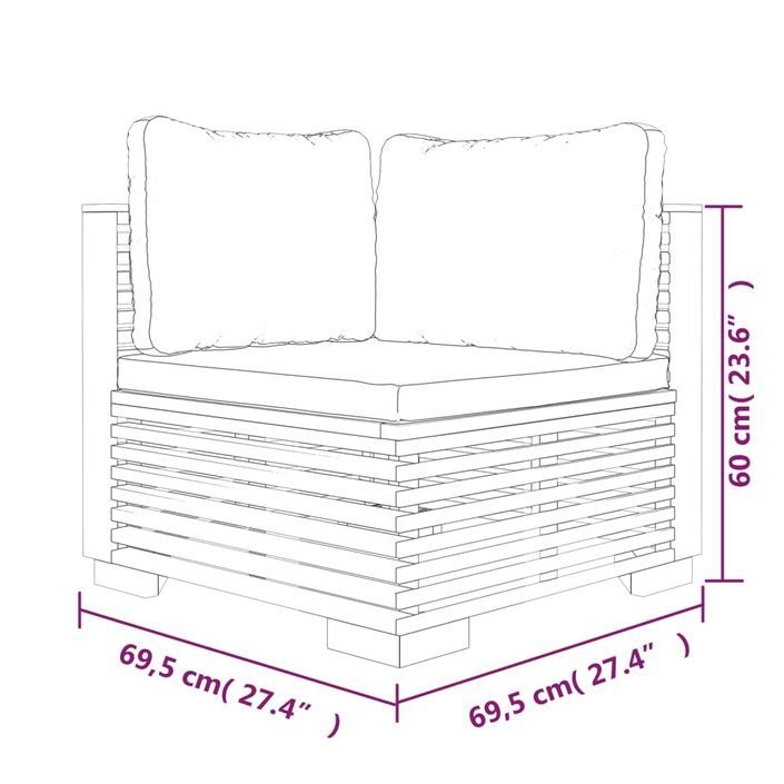 Canapés d'angle de jardin et coussins 2 pcs Bois de teck massif 2 - Photo n°5