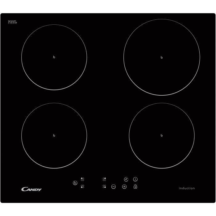 CANDY CI640CB - Table de cuisson induction-4 zones-7400W / 2200W avec booster-L 60cm - H 5,8 cm-Revetement verre-Noir - Photo n°1