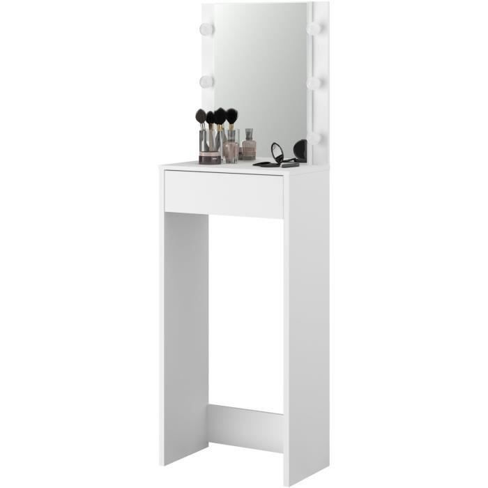 CANDY Coiffeuse haute avec miroir LED - Décor blanc - L 54,5 x P 31 x H 170 cm - Photo n°1