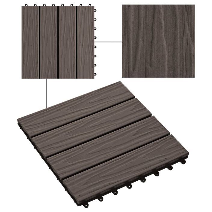 Carreau de terrasse en relief 11 pcs WPC 30x30 cm 1 m² Marron - Photo n°4