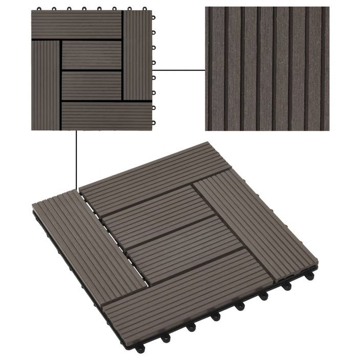 Carreaux de terrasse 22 pcs 30 x 30 cm 2 m² WPC Marron foncé - Photo n°4