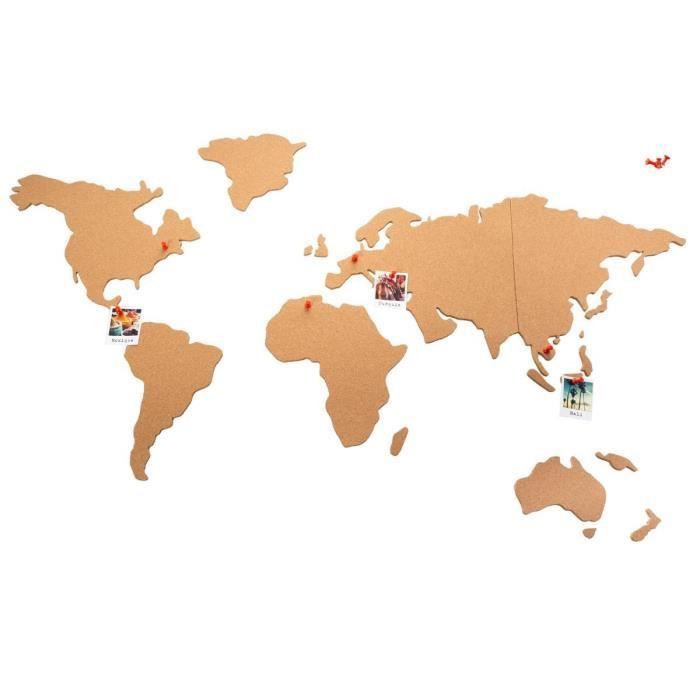 Carte du monde en liege - 102 x 50 cm - Beige - Photo n°1