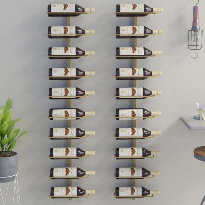 Casier à vin mural pour 10 bouteilles 2 pcs Doré Métal - Photo n°1