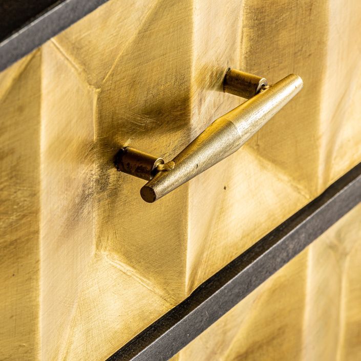 Commode 3 tiroirs métal doré et bois massif foncé Kopa 95 cm - Photo n°6