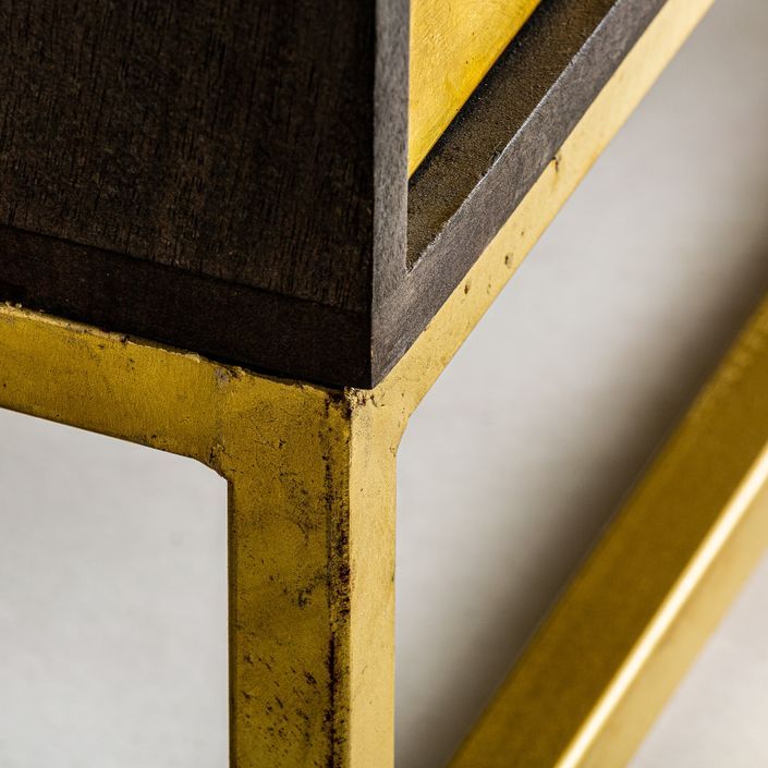 Commode 3 tiroirs métal doré et bois massif foncé Kopa 95 cm - Photo n°7