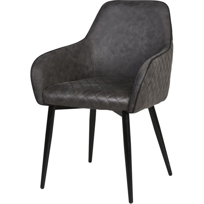 Chaise simili, cuir gris et métal noir vintage Katy - Lot de 2 - Photo n°1