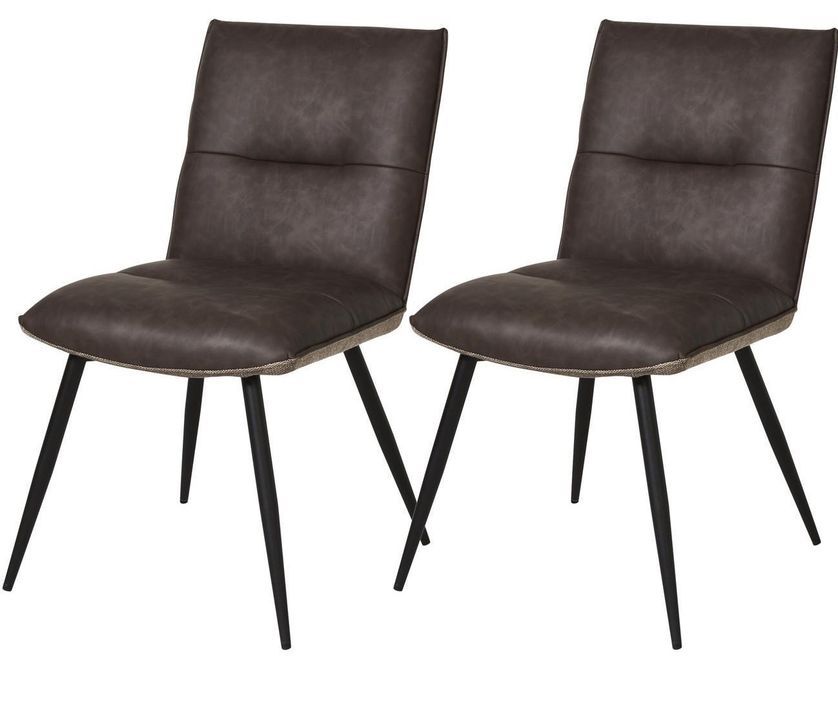 Chaise industrielle simili cuir marron et métal noir Karu - Lot de 2 - Photo n°1