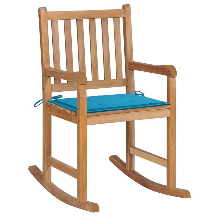 Chaise à bascule avec coussin bleu Bois de teck solide 2 - Photo n°1