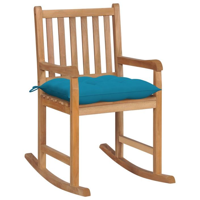 Chaise à bascule avec coussin bleu clair Bois de teck solide - Photo n°1