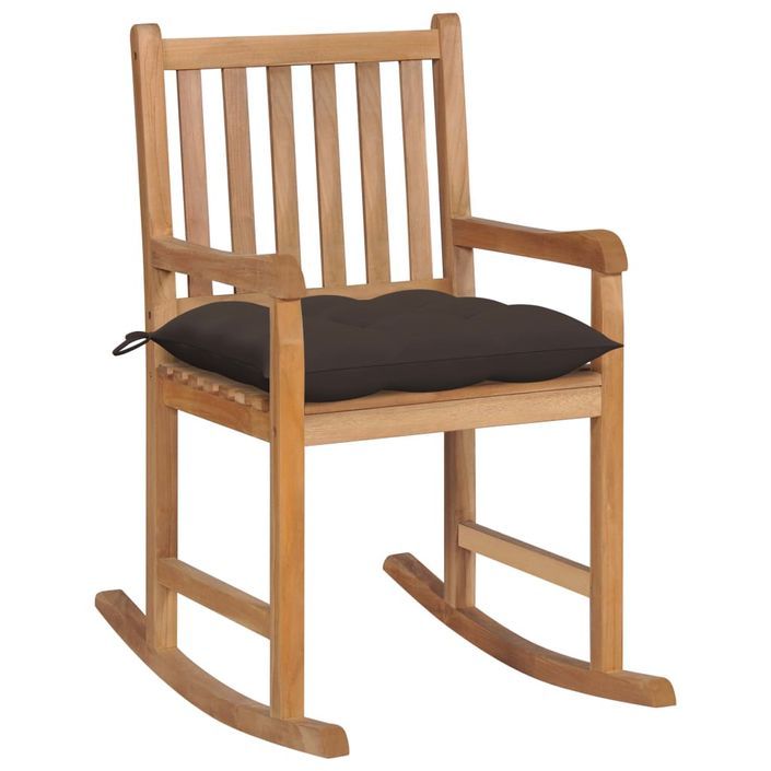 Chaise à bascule avec coussin taupe Bois de teck solide - Photo n°1