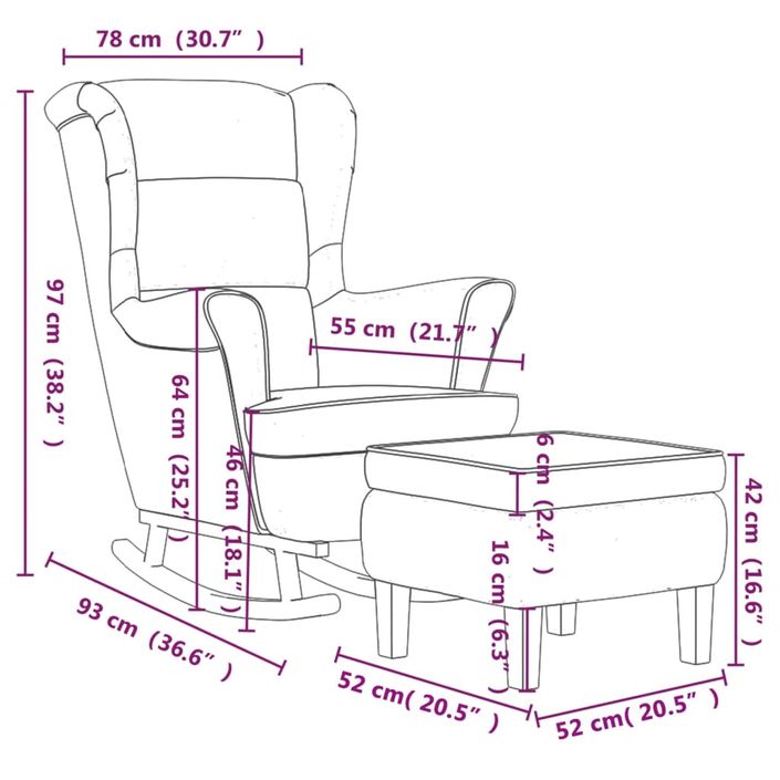 Chaise à bascule avec pieds en bois et tabouret Gris clair - Photo n°12