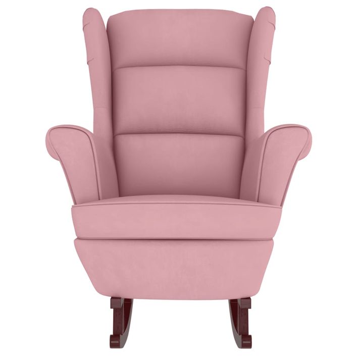 Chaise à bascule avec pieds en bois et tabouret Rose Velours - Photo n°5