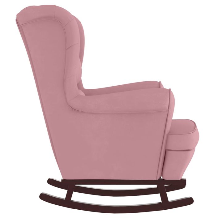 Chaise à bascule avec pieds en bois et tabouret Rose Velours - Photo n°6