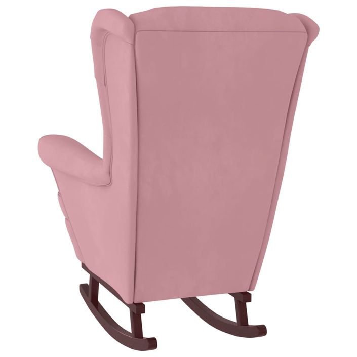 Chaise à bascule avec pieds en bois et tabouret Rose Velours - Photo n°7