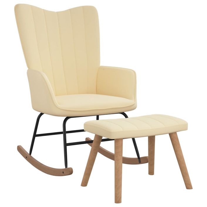 Chaise à bascule avec repose-pied Blanc crème Velours - Photo n°1