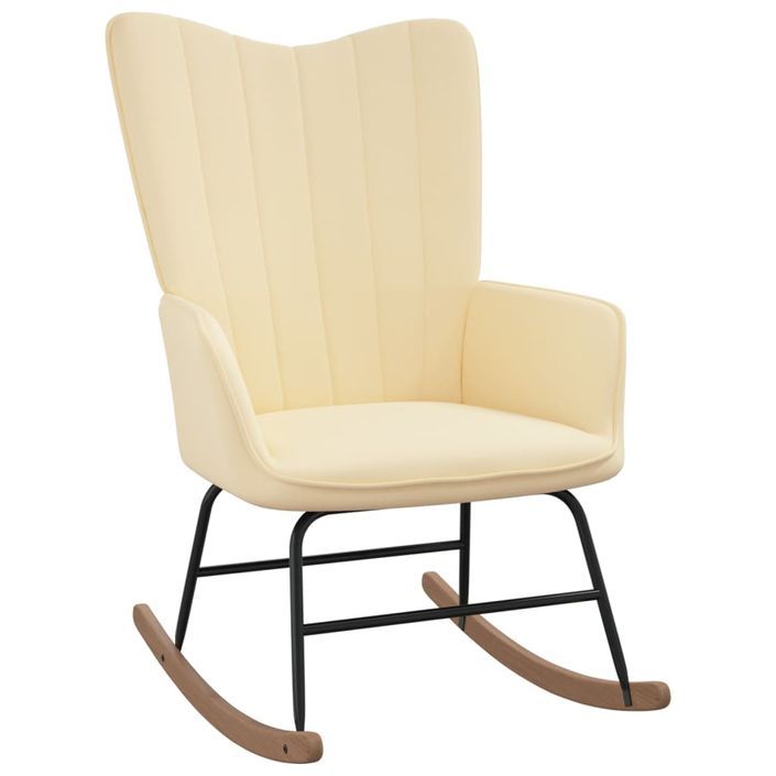 Chaise à bascule avec repose-pied Blanc crème Velours - Photo n°6