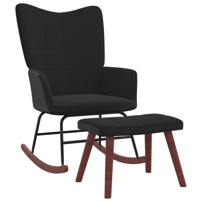 Chaise à bascule avec repose-pied Noir Velours et PVC - Photo n°1