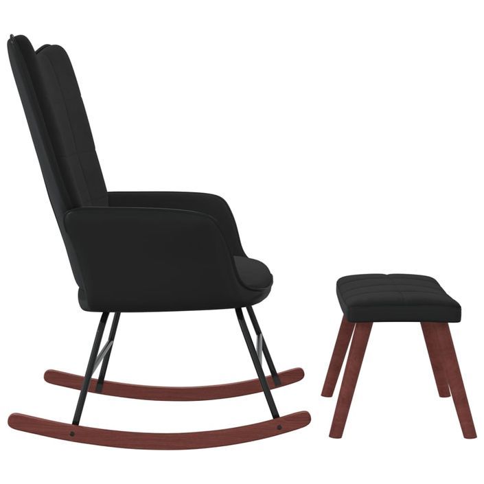 Chaise à bascule avec repose-pied Noir Velours et PVC - Photo n°5