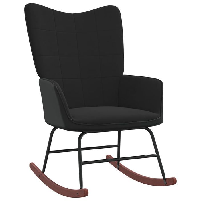 Chaise à bascule avec repose-pied Noir Velours et PVC - Photo n°7