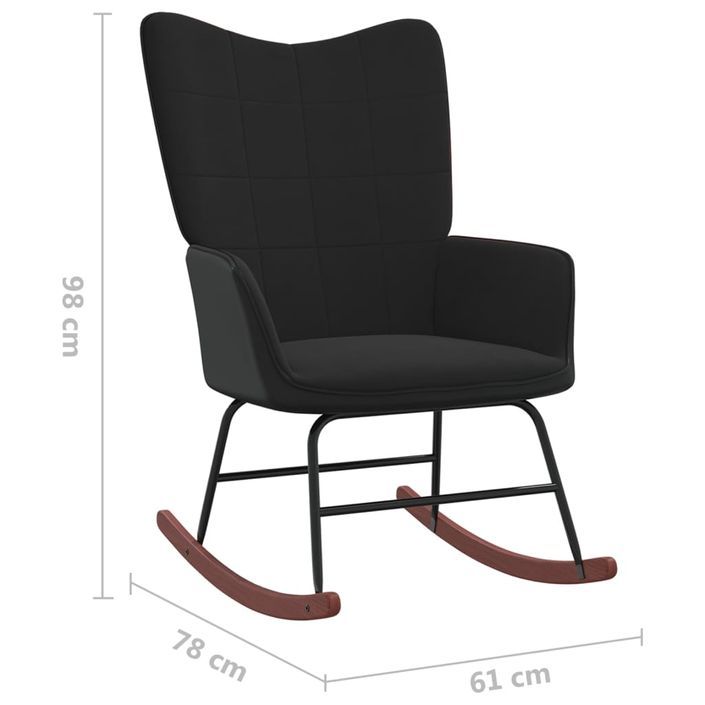 Chaise à bascule avec repose-pied Noir Velours et PVC - Photo n°11