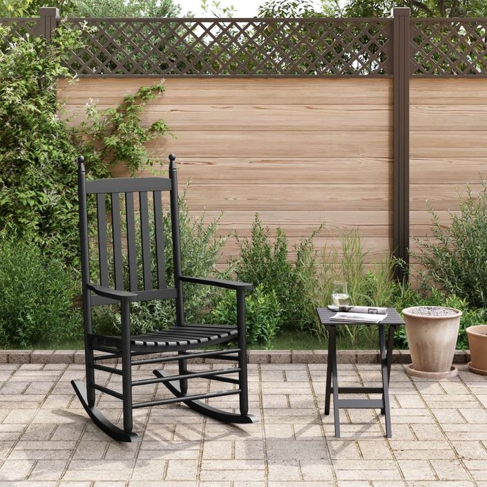 Chaise à bascule avec table pliable noir bois massif peuplier - Photo n°1