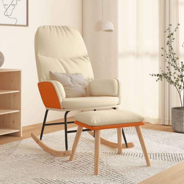 Chaise à bascule avec tabouret Blanc crème Tissu - Photo n°1