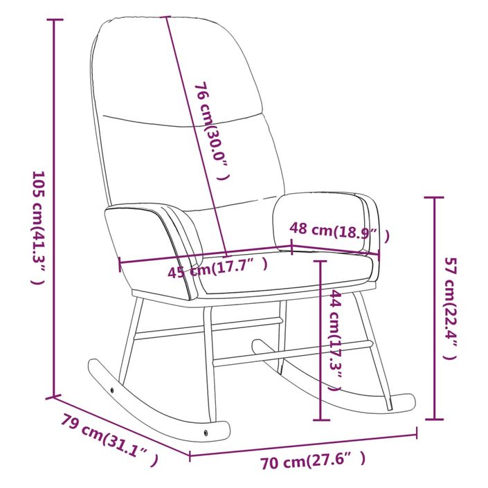 Chaise à bascule avec tabouret Blanc crème Tissu - Photo n°12