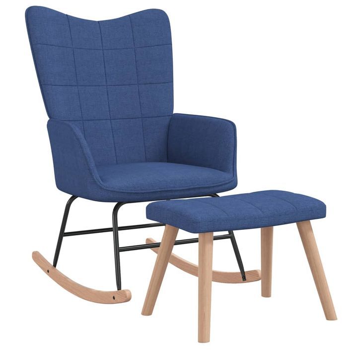 Chaise à bascule avec tabouret Bleu Tissu 2 - Photo n°1