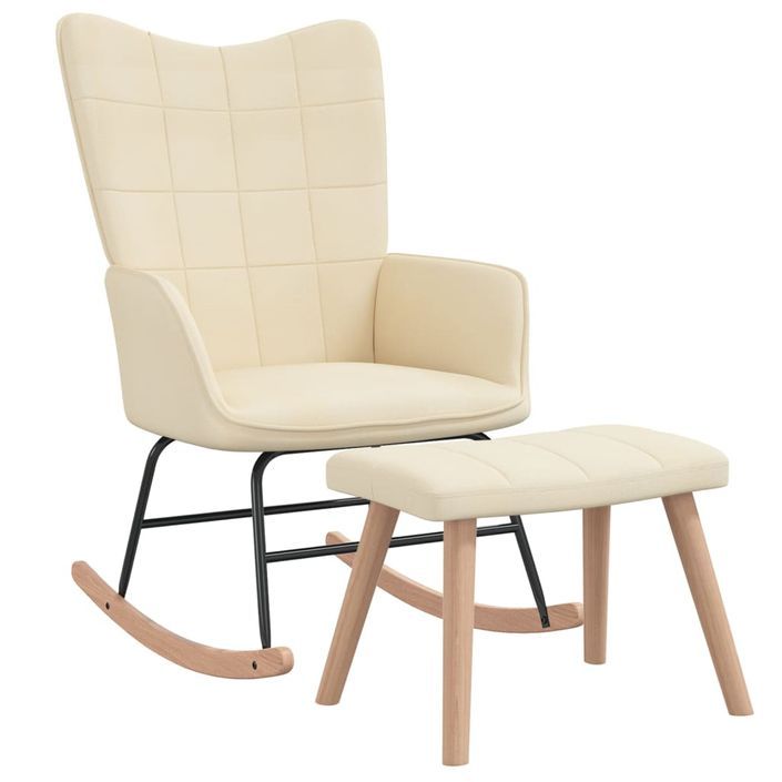 Chaise à bascule avec tabouret Crème Tissu 2 - Photo n°1