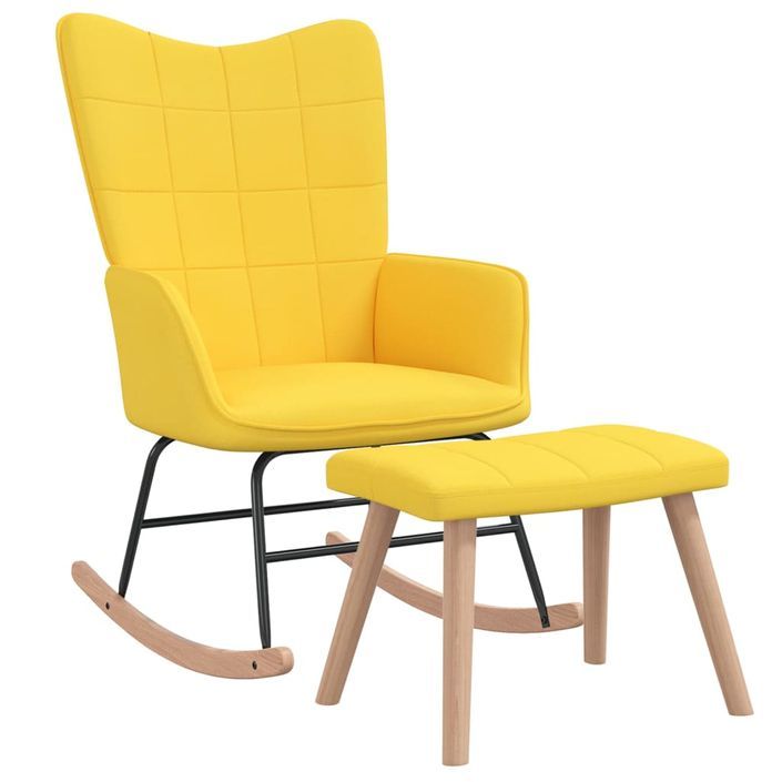 Chaise à bascule avec tabouret Jaune moutarde Tissu 2 - Photo n°1