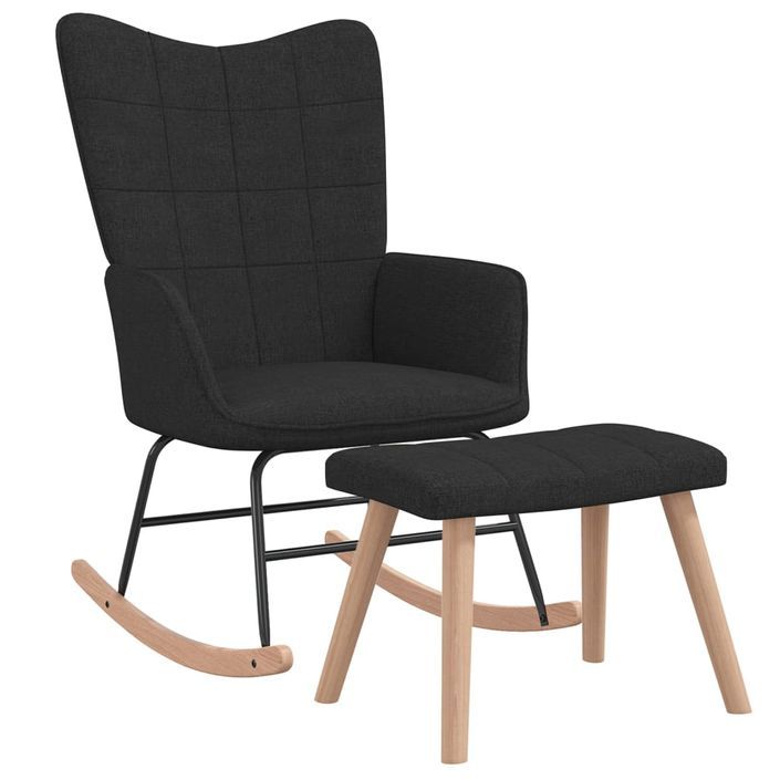 Chaise à bascule avec tabouret Noir Tissu 3 - Photo n°1