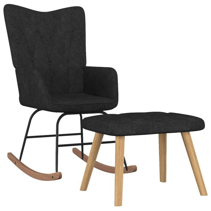 Chaise à bascule avec tabouret Noir Tissu 2 - Photo n°1