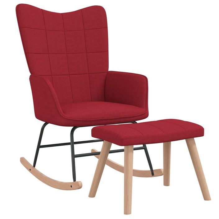 Chaise à bascule avec tabouret Rouge bordeaux Tissu - Photo n°1