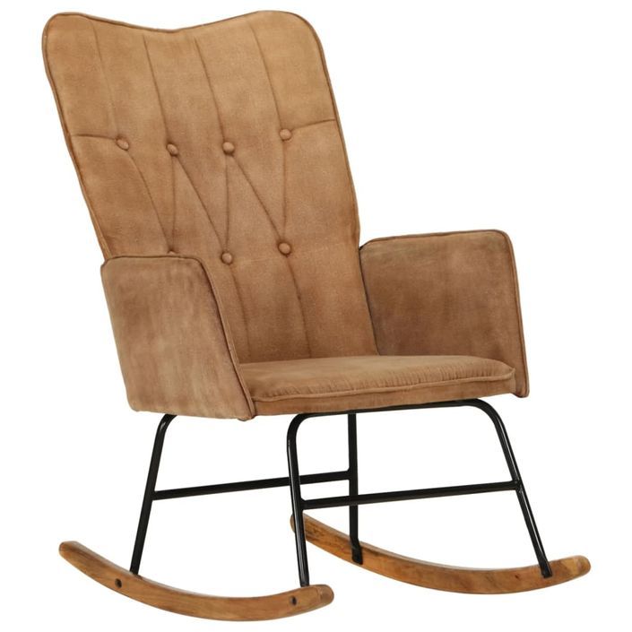 Chaise à bascule marron vintage toile - Photo n°12