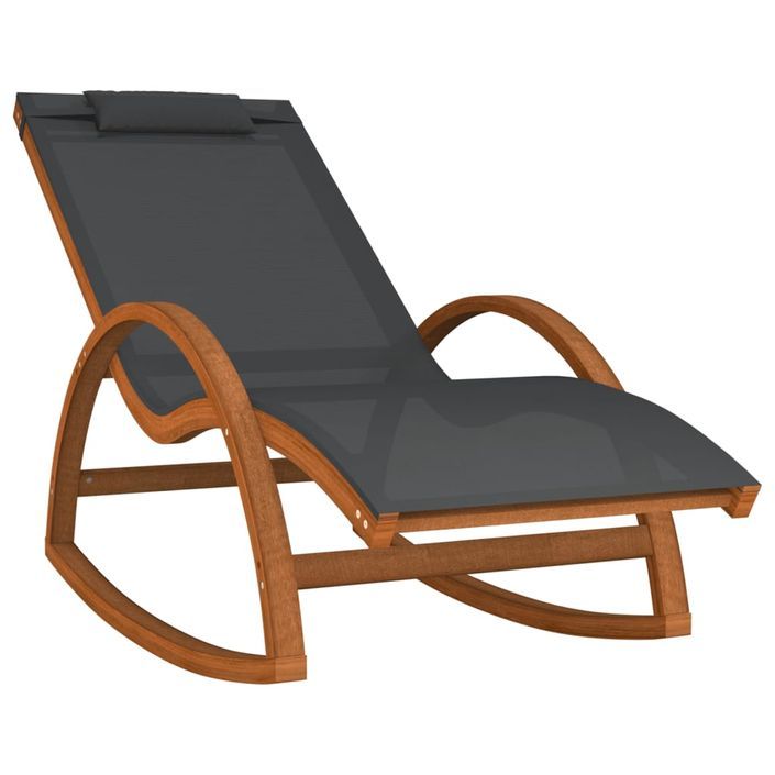 Chaise à bascule textilène gris et bois de peuplier massif - Photo n°2