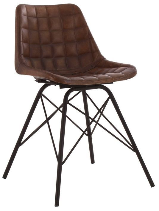 Chaise à manger cuir marron et pieds métal noir Hillso 2 - Photo n°1