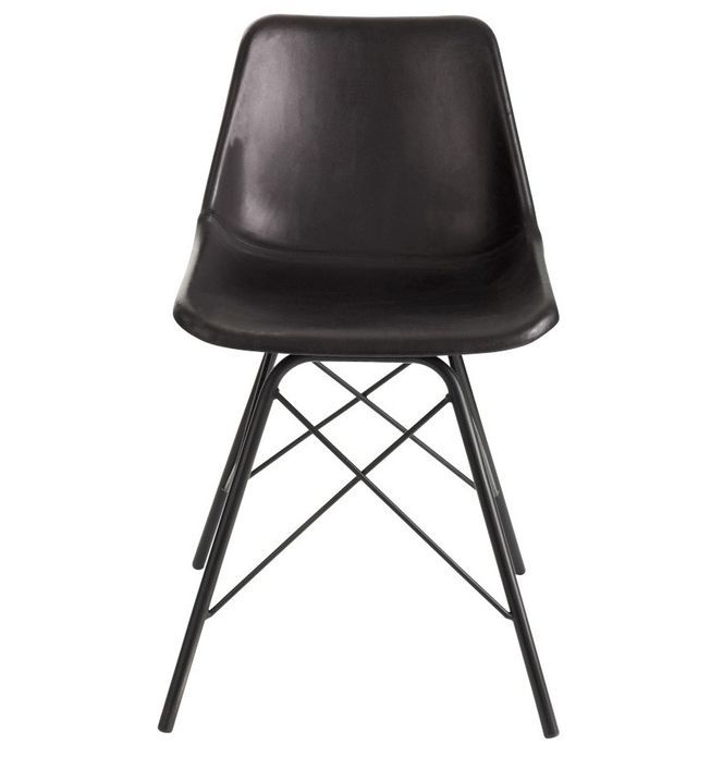 Chaise à manger cuir noir et pieds métal Cinter L 46 cm - Photo n°2