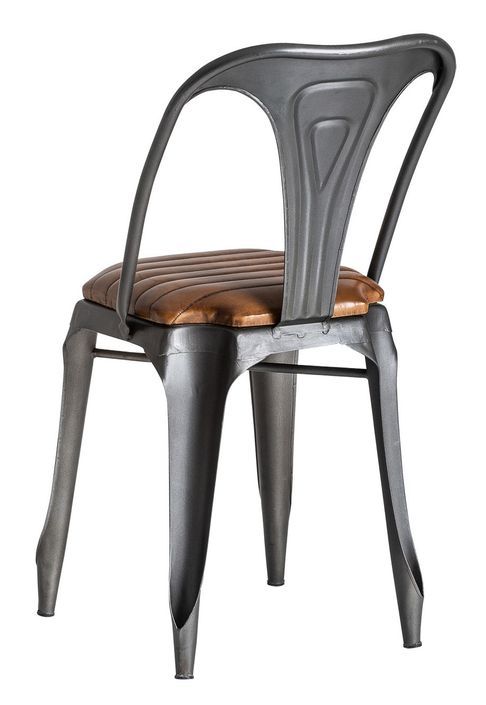 Chaise à manger métal gris et assise cuir marron Nourea - Lot de 2 - Photo n°4