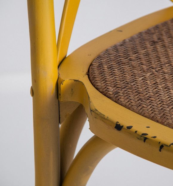 Chaise à manger orme massif jaune moutarde et rotin Annah - Photo n°5