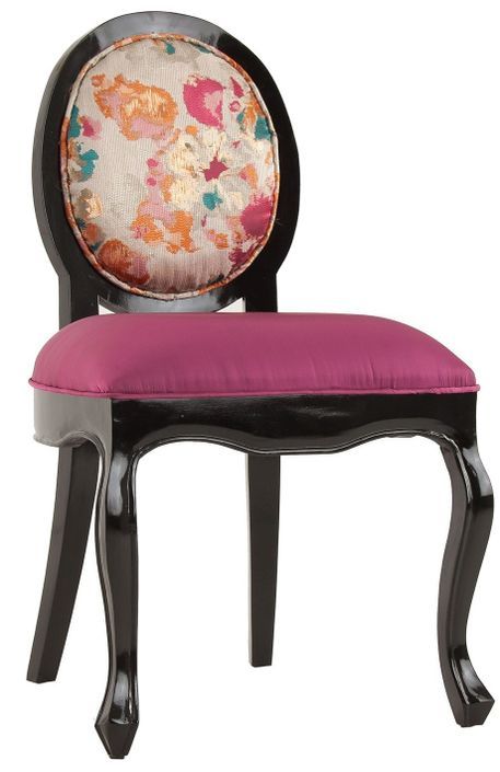 Chaise à manger tissu rose et mindi massif noir Barth - Lot de 2 - Photo n°1