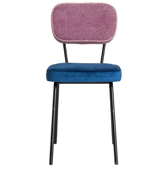 Chaise à manger velours bleu et rose et pieds métal noir Vicky - Photo n°2