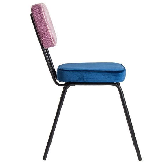 Chaise à manger velours bleu et rose et pieds métal noir Vicky - Photo n°3