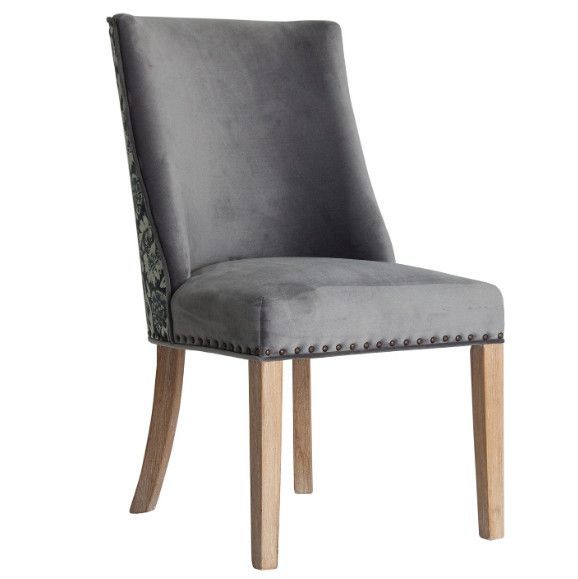 Chaise à manger velours gris et bois massif clair Titania - Photo n°1