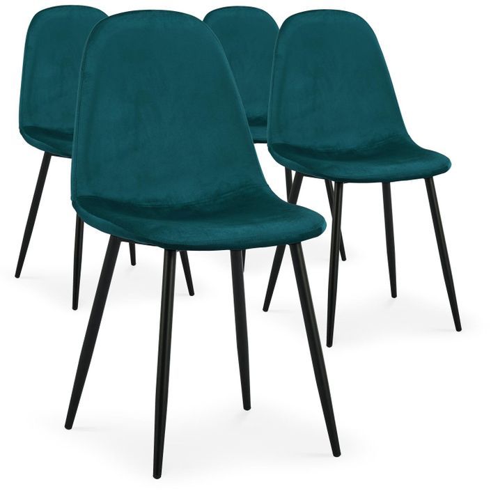 Chaise à manger velours vert pieds métal noir Garo - Lot de 4 - Photo n°1